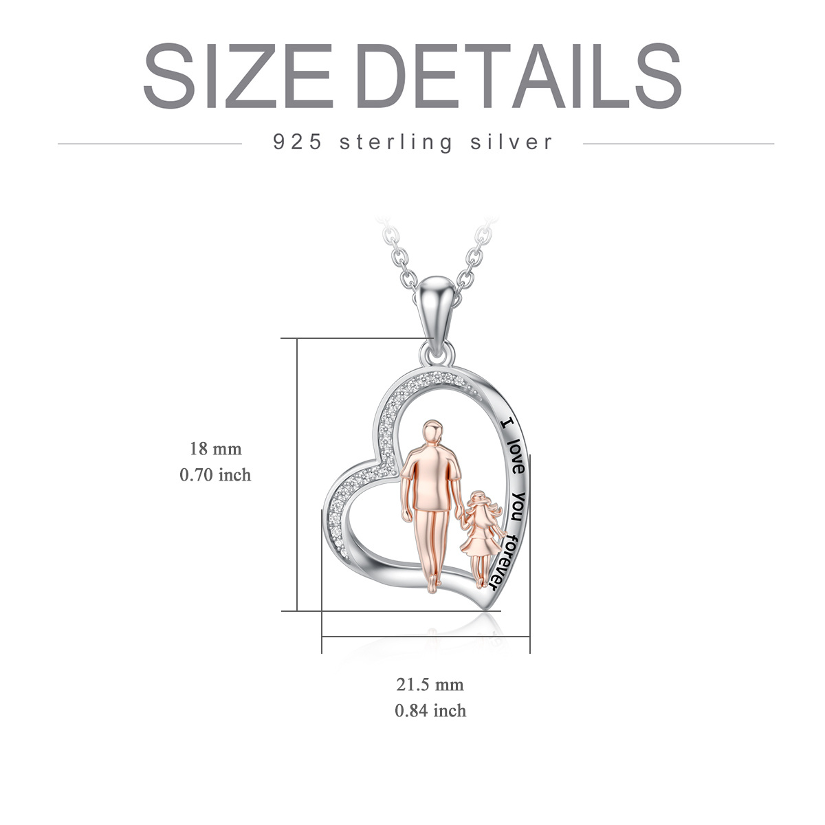 Sterling Silver Two-tone Cubic Zirconia Father & Daughter Heart Pendant Necklace Engraved I Love You Forever-6