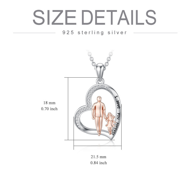 Collier en argent sterling avec pendentif en forme de coeur père et fille en zircon cubique bicolore gravé I Love You Forever-5