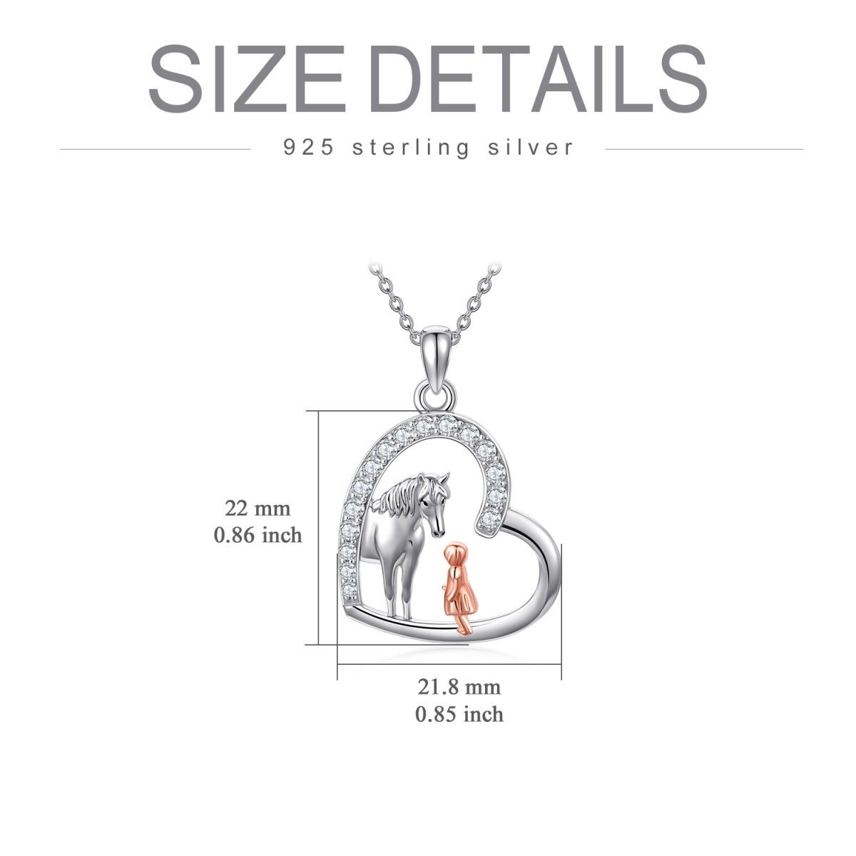 Sterling Silver Two-tone Circular Shaped Cubic Zirconia Horse & Heart Pendant Necklace-5