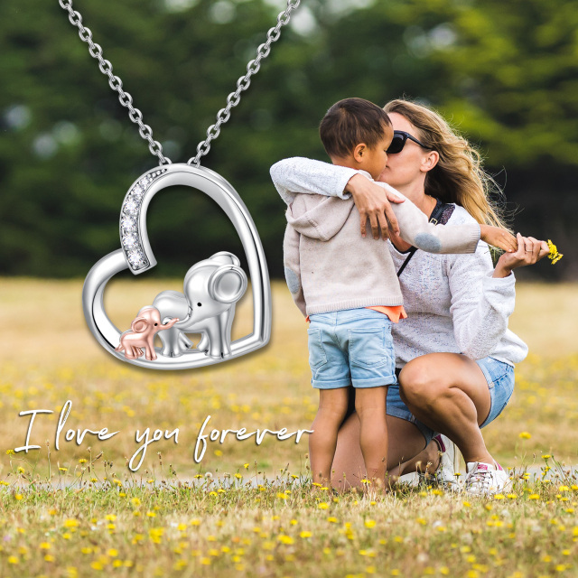 Collier en argent sterling avec pendentif en zircon cubique Elephant Mother & Baby Heart-4