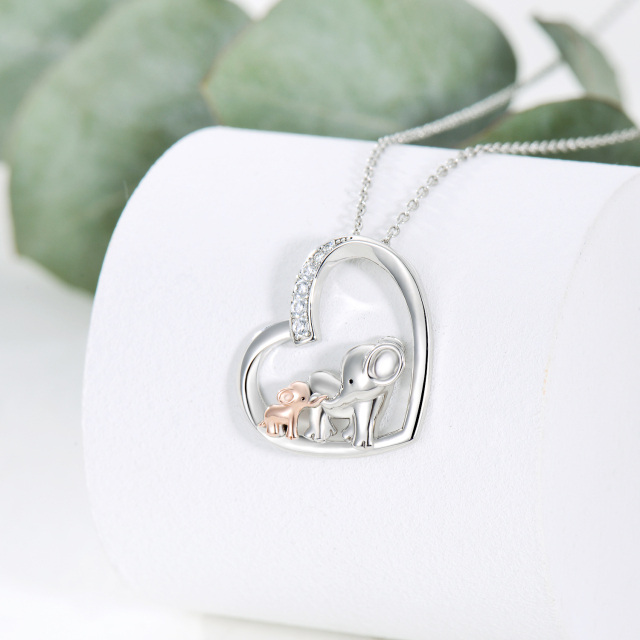 Collier en argent sterling avec pendentif en zircon cubique Elephant Mother & Baby Heart-2