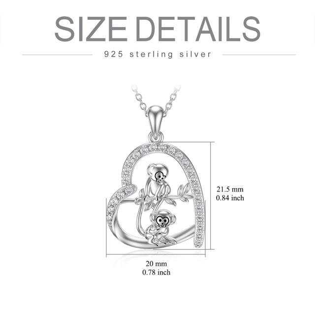 Sterling Silver Circular Shaped Cubic Zirconia Monkey & Heart Pendant Necklace-5