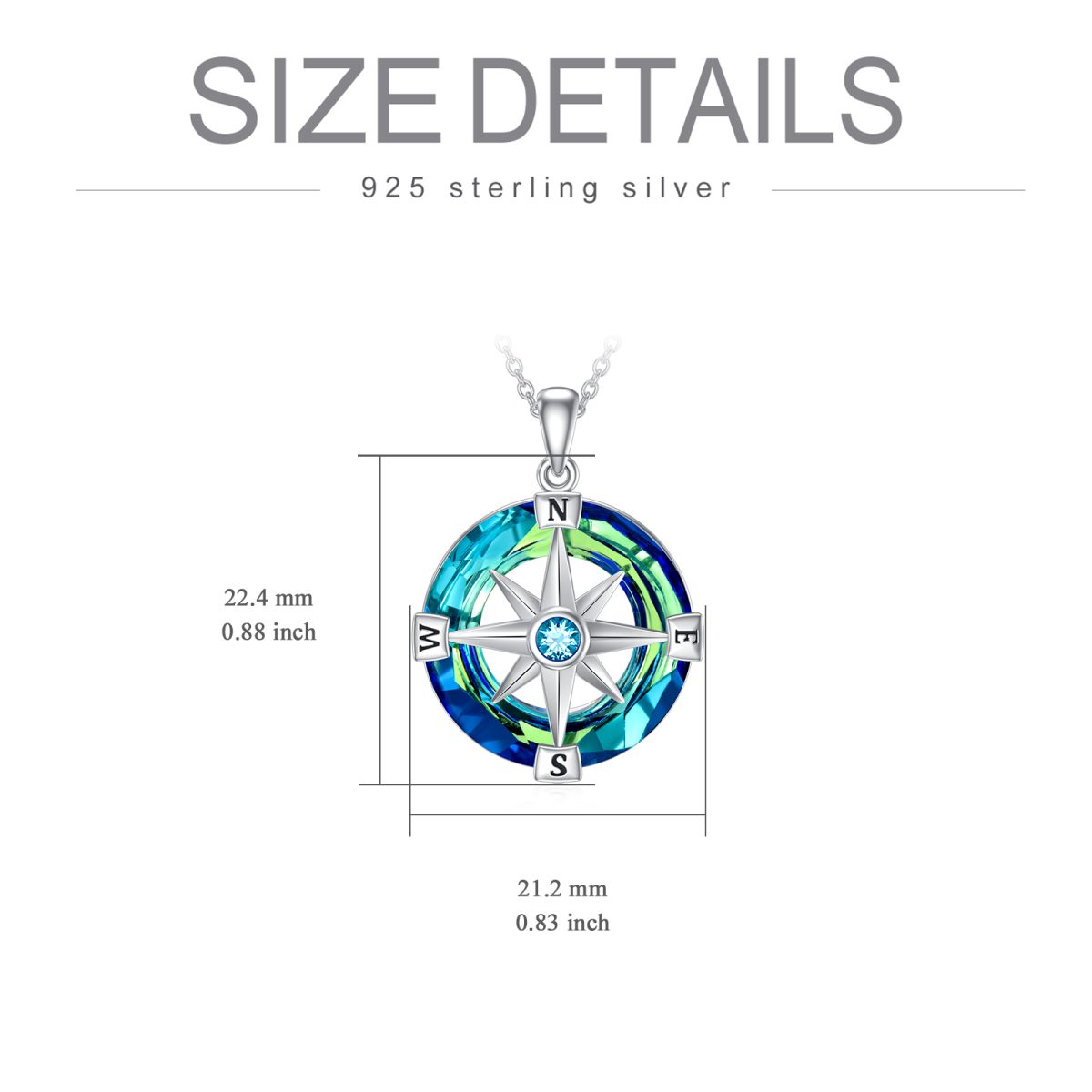 Sterling Silber kreisförmig Kompass Kristall Anhänger Halskette mit Anfangsbuchstabe E & m-6