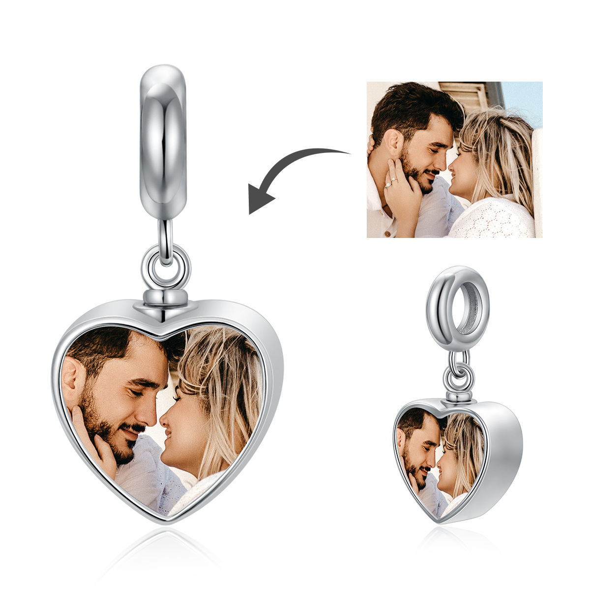 Breloque en argent sterling avec photo et coeur personnalisés-1