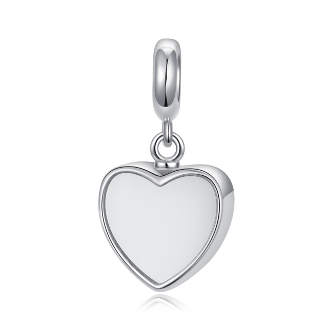 Sterling Silver Two-tone Circular Shaped Cubic Zirconia Heart Dangle Charm with Engraved Word-3