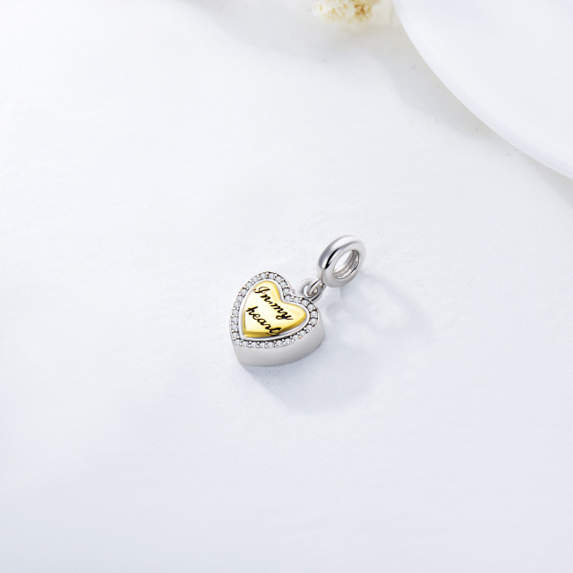 Breloque en forme de cœur en argent sterling avec oxyde de zirconium de forme circulaire bicolore avec mot gravé-5