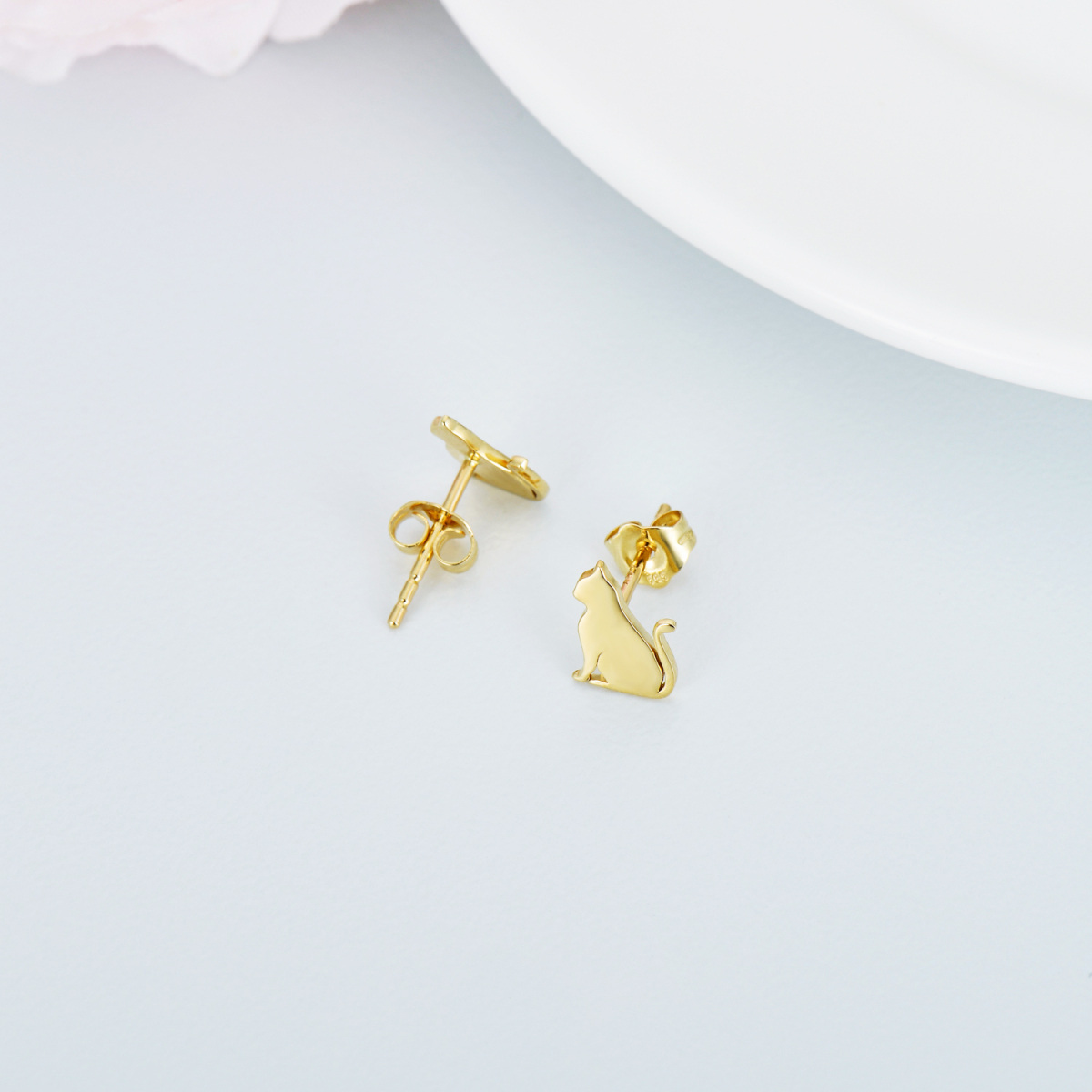 14K Gold Cat Stud Earrings-4