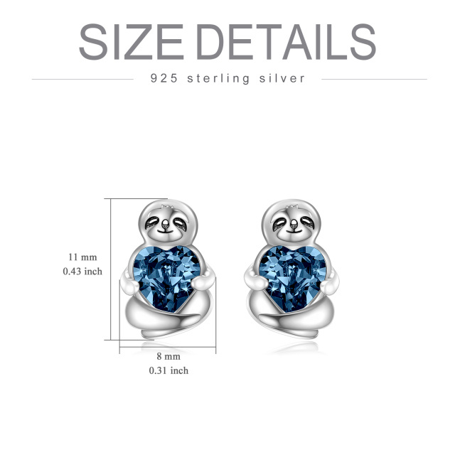 Sterling Silver Heart Shaped Crystal Sloth Stud Earrings-6
