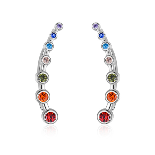 Sterling Silver Cubic Zirconia Chakras Climber Earrings-1
