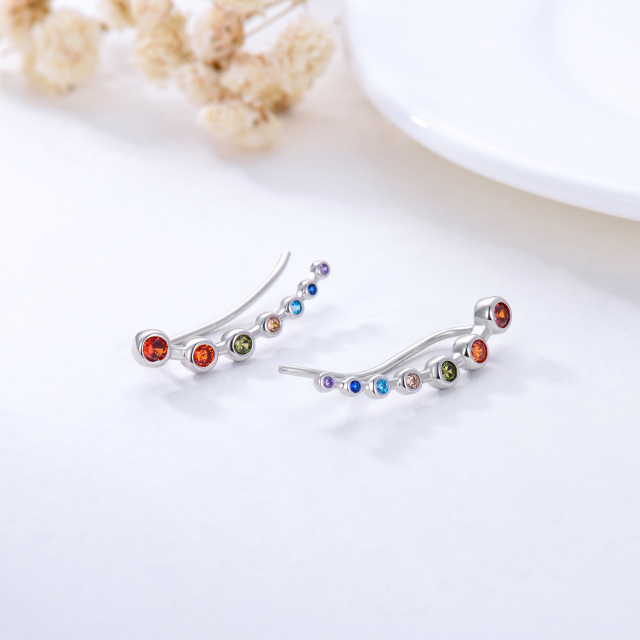 Sterling Silver Cubic Zirconia Chakras Climber Earrings-4