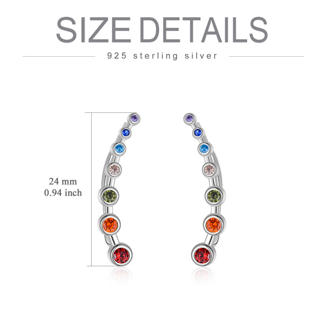 Sterling Silver Cubic Zirconia Chakras Climber Earrings-5