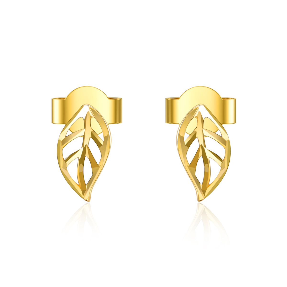 18K Gold Leaves Stud Earrings-1