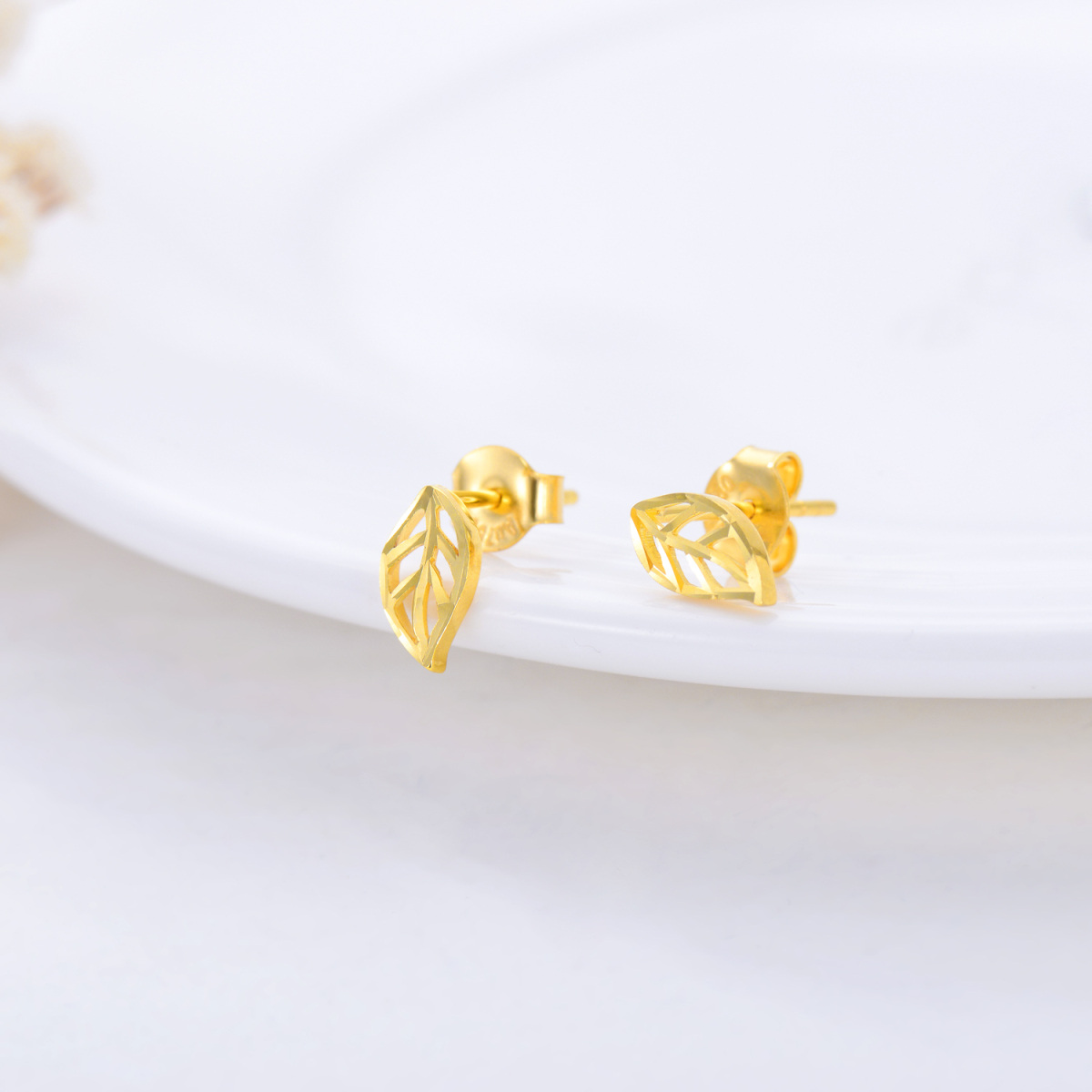 18K Gold Leaves Stud Earrings-3