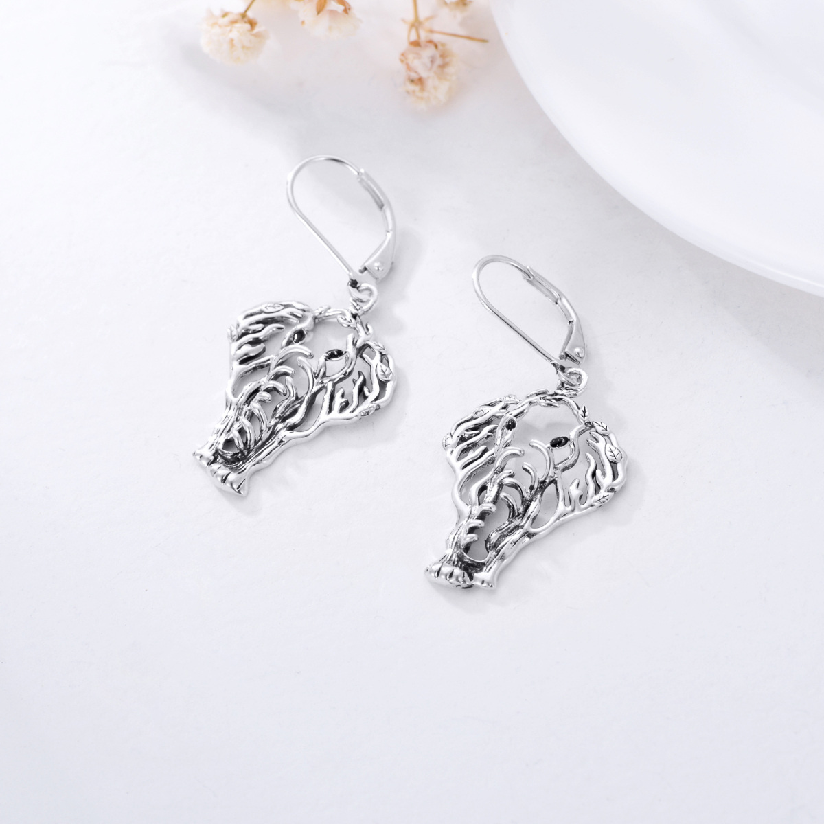 Sterling Silver Elephant Lever-back Earrings-3