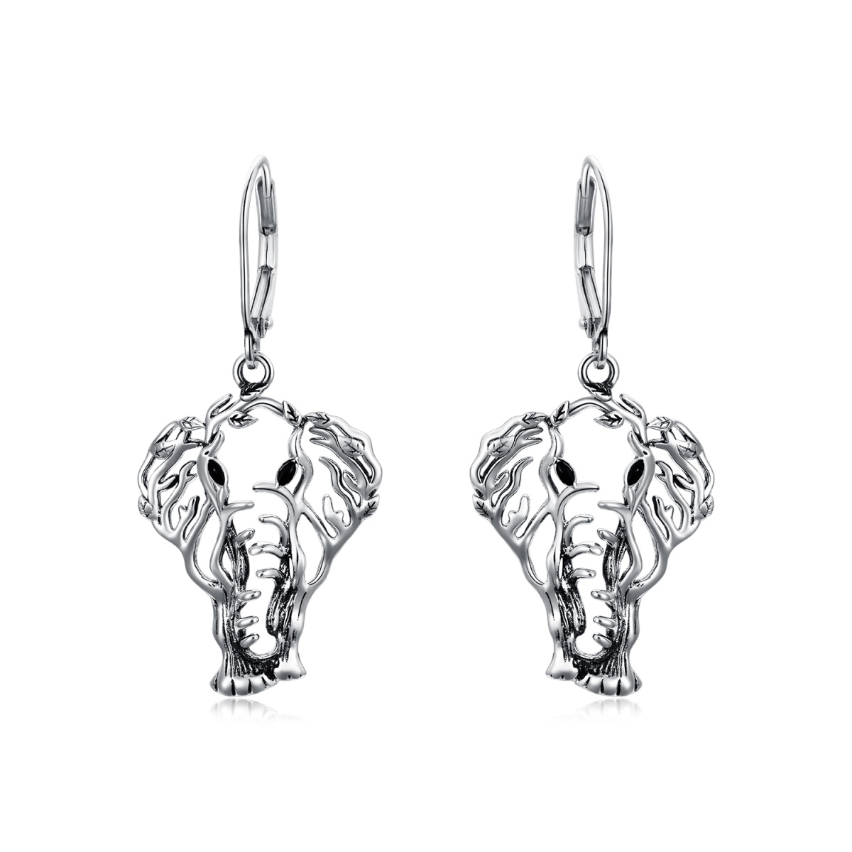 Sterling Silver Elephant Lever-back Earrings-1