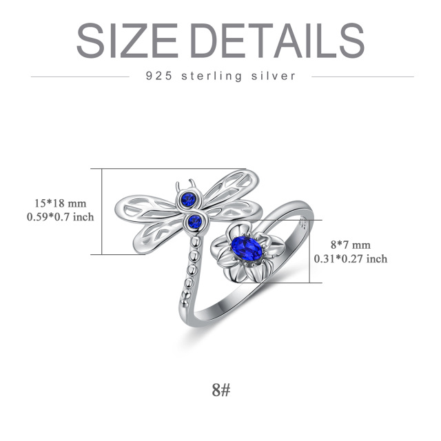 Anel aberto de libélula de cristal em prata esterlina em forma oval-4