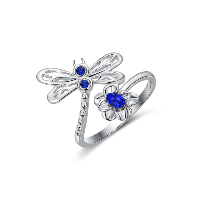 Sterling Silver Oval Shaped Crystal Dragonfly Open Ring-0