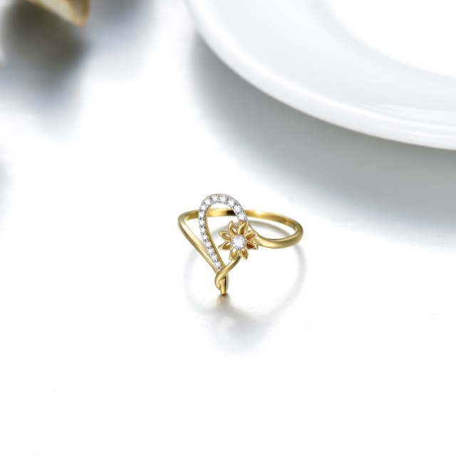 10K Silver & Gold Circular Shaped Moissanite Sunflower Ring-4