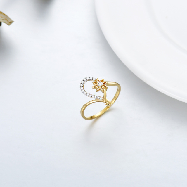 10K Silver & Gold Circular Shaped Moissanite Sunflower Ring-3