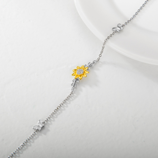 Cavigliera a strato singolo con girasole a farfalla bicolore in argento sterling-4