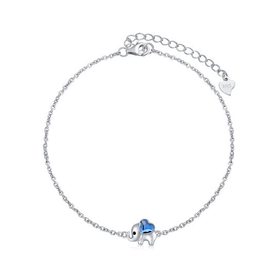 Sterling Silver Heart Shaped Crystal Elephant Single Layer Anklet