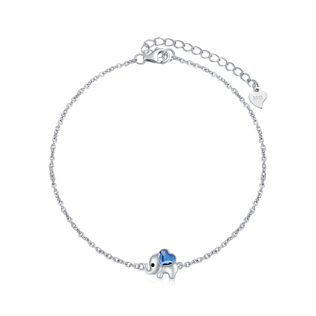 Sterling Silver Heart Shaped Crystal Elephant Single Layer Anklet-3