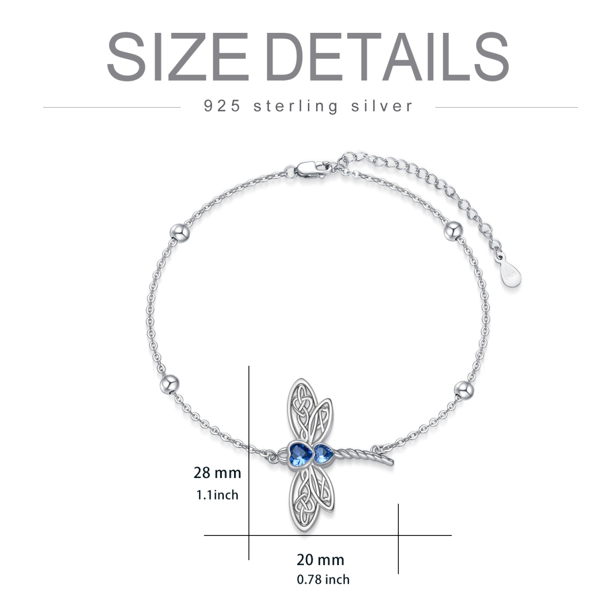 Sterling Silver Heart Cubic Zirconia Dragonfly Pendant Bracelet-4