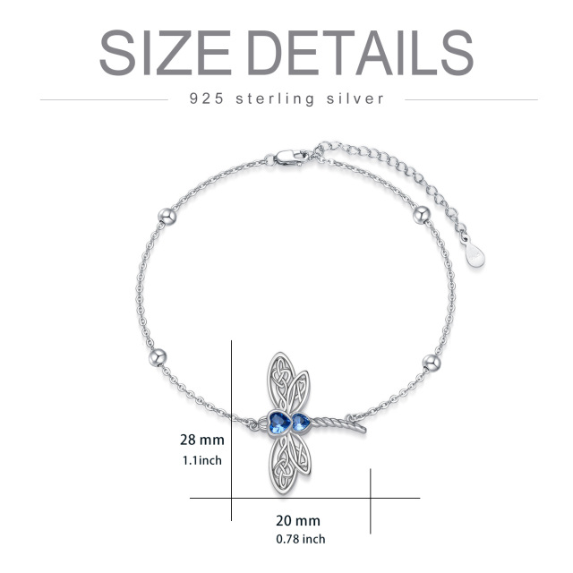 Sterling Silver Heart Cubic Zirconia Dragonfly Pendant Bracelet-3