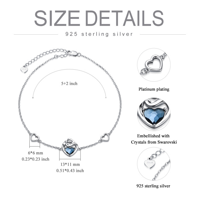 Sterling zilveren blauw hart kristal moeder hanger armband-5