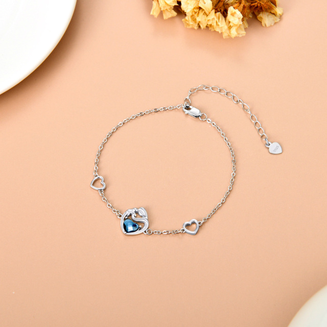 Bracciale con ciondolo madre in cristallo a cuore blu in argento sterling-4