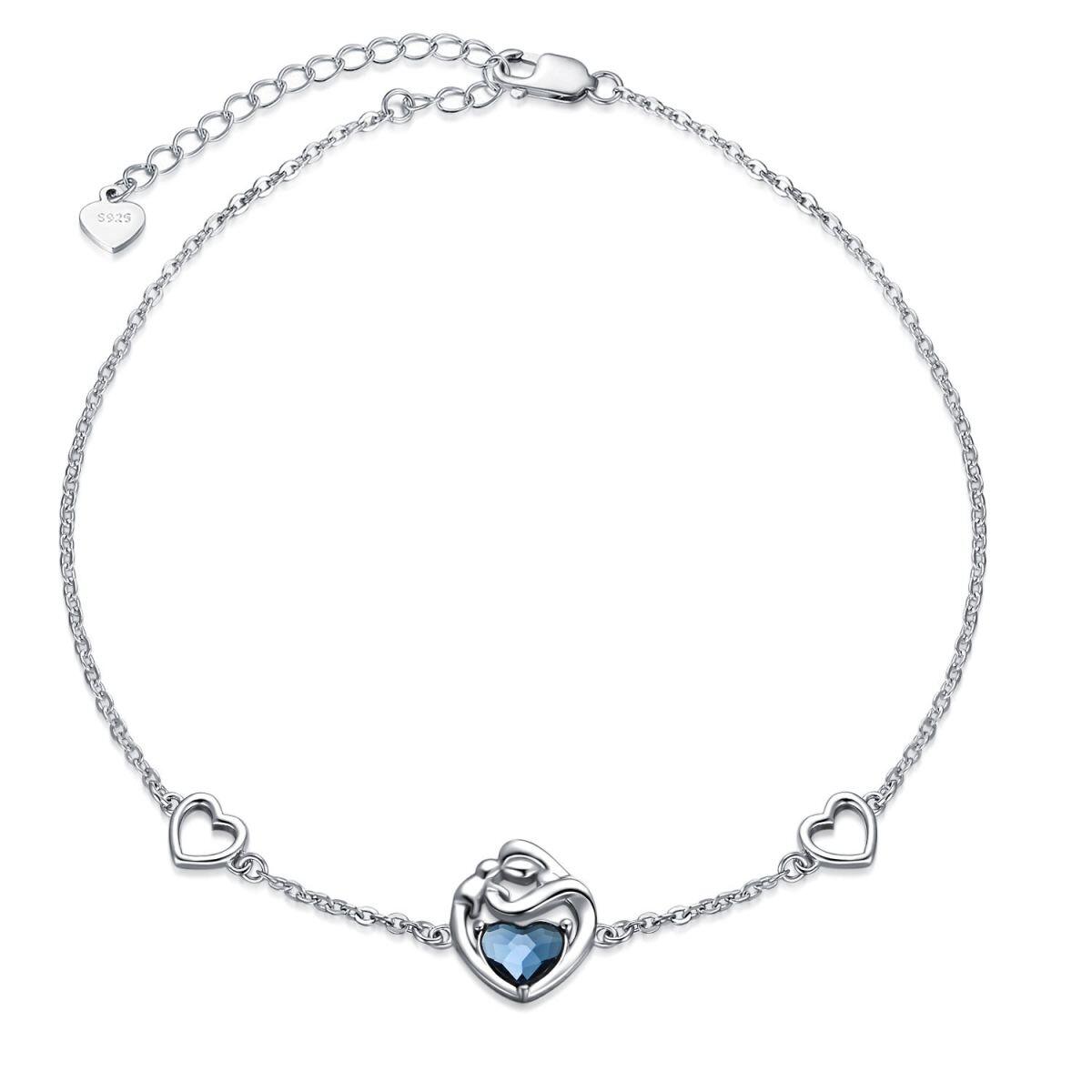 Sterling Silver Blue Heart Crystal Mother Pendant Bracelet-1