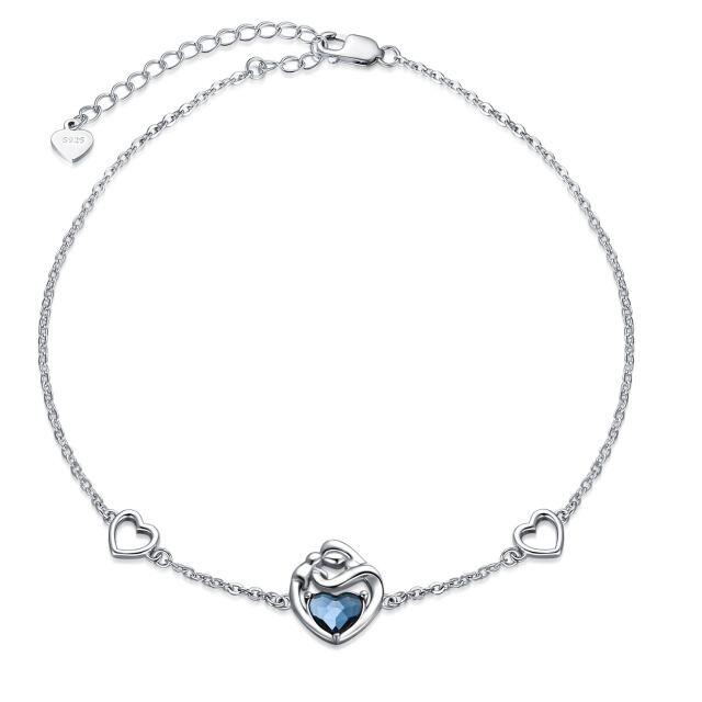 Sterling Silver Heart Shaped Crystal Mother & Heart Pendant Bracelet-1