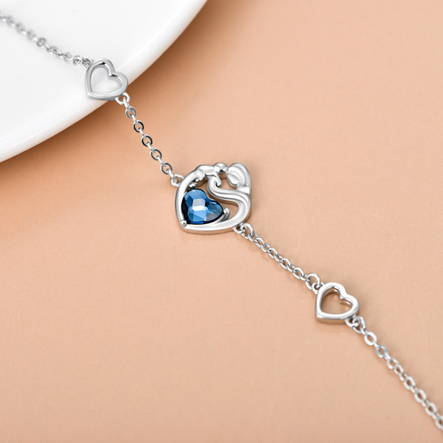 Bracciale con ciondolo madre in cristallo a cuore blu in argento sterling-3