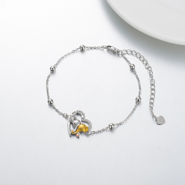 Bracelet en argent sterling avec pendentif éléphant et cœur en zircon cubique de forme cir-3