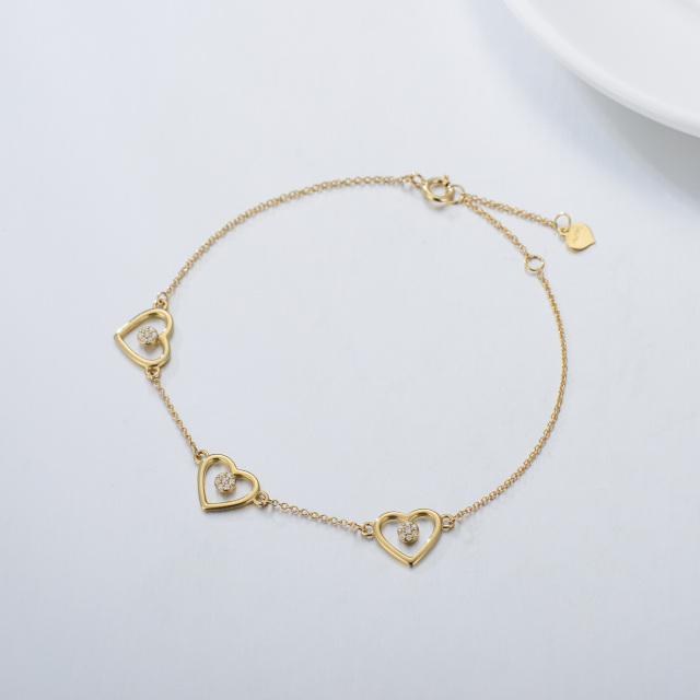 14K Gold Moissanit Herz Anhänger Armband-3