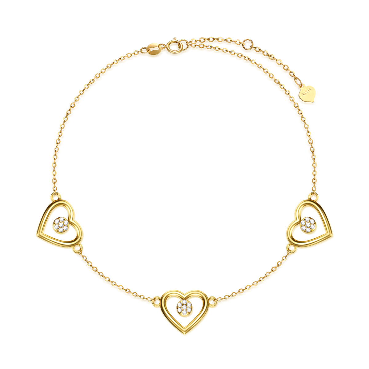 Bracelet pendentif cœur moissanite en or 14 carats-1