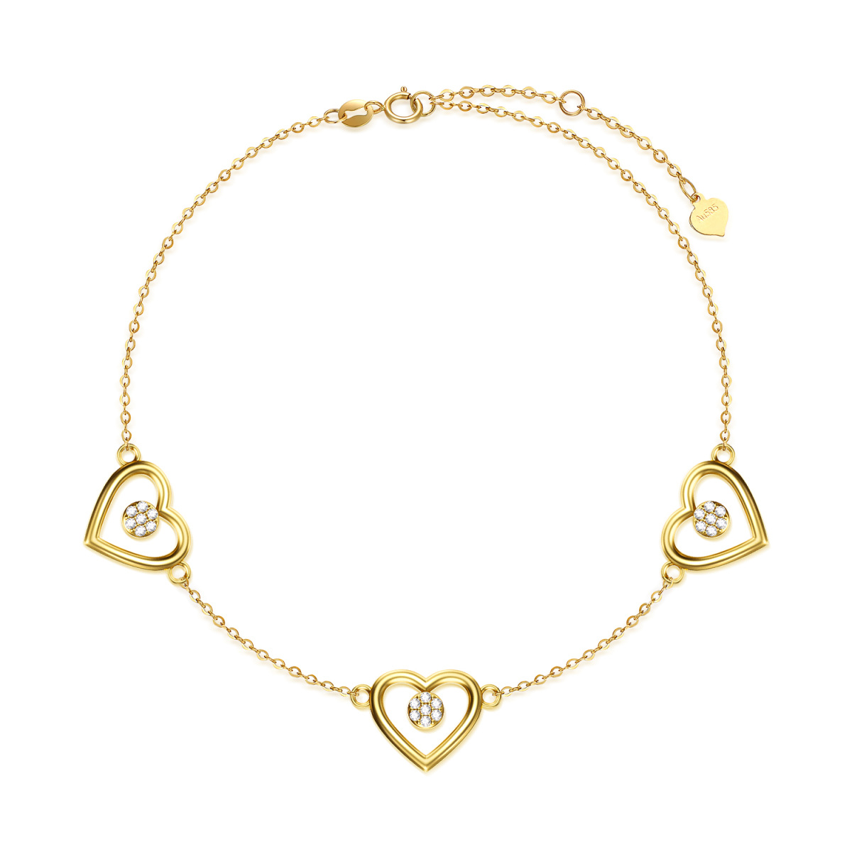 14K Gold Moissanite Heart Pendant Bracelet-1