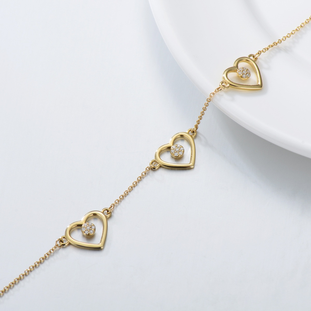 Bracelet pendentif cœur moissanite en or 14 carats-5