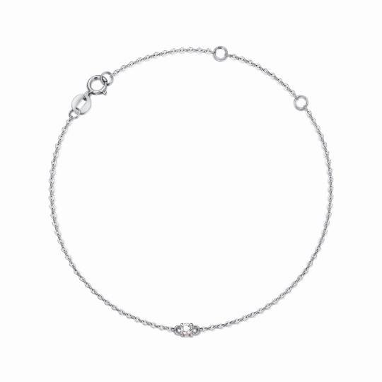 14K White Gold Circular Cubic Zirconia Thin Cable Chain Bracelet