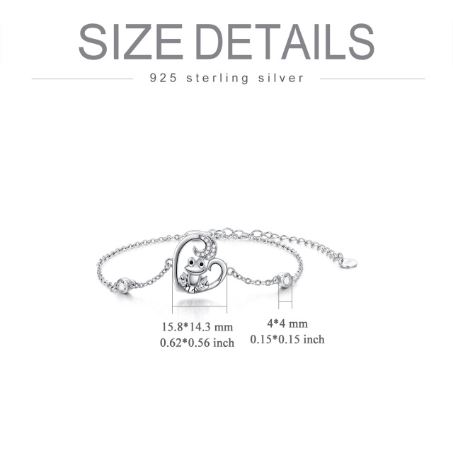 Sterling Silver Round Cubic Zirconia Frog & Heart Pendant Bracelet-5