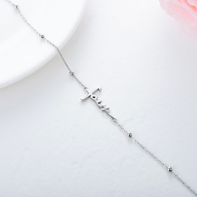 Sterling Silver Cross Pendant Bracelet with Engraved Word-3