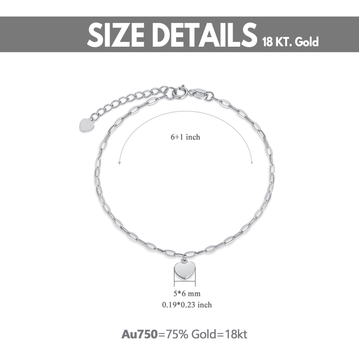 Bracelet en or blanc 18K avec pendentif en forme de coeur-5