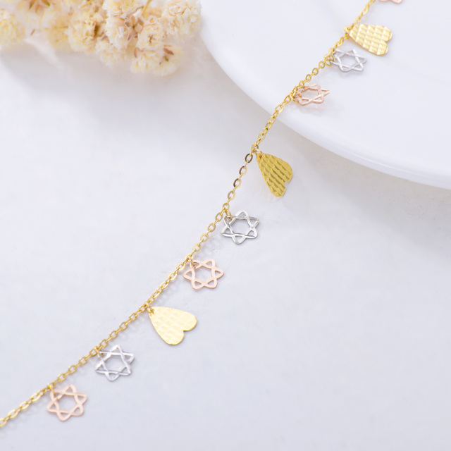 18K Silver & Gold & Rose Gold Heart Pendant Bracelet-3