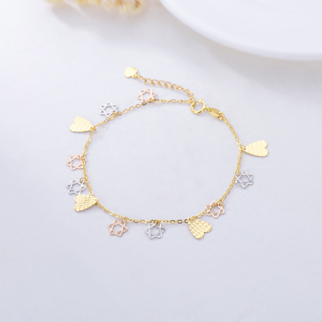 18K Silver & Gold & Rose Gold Heart Pendant Bracelet-2