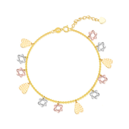 18K Silver & Gold & Rose Gold Heart Pendant Bracelet