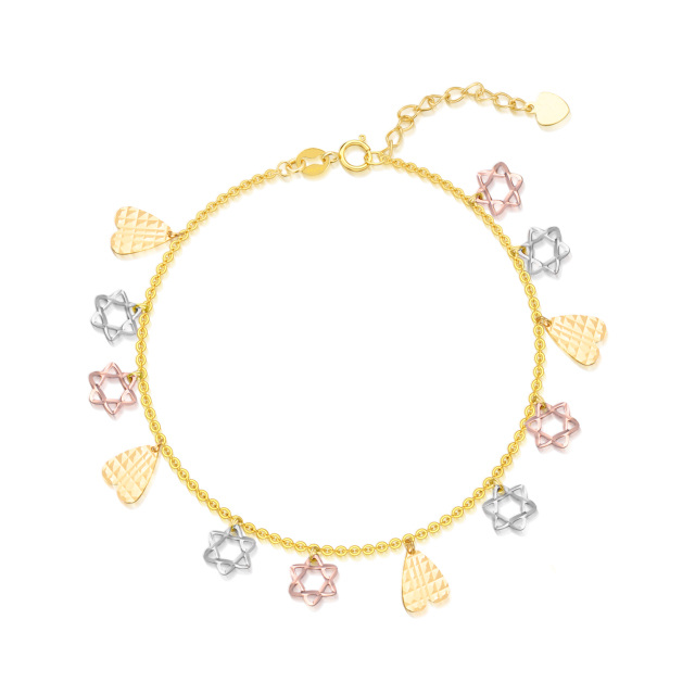 18K Silver & Gold & Rose Gold Heart Pendant Bracelet-1