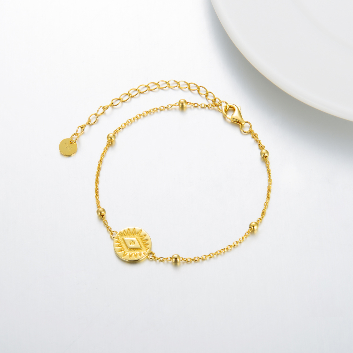 Bracelet en argent sterling avec pendentif œil maléfique plaqué or jaune-1