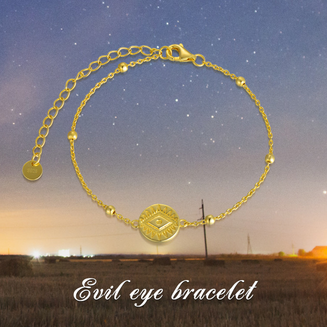 Sterling Silver with Yellow Gold Plated Evil Eye Pendant Bracelet-2