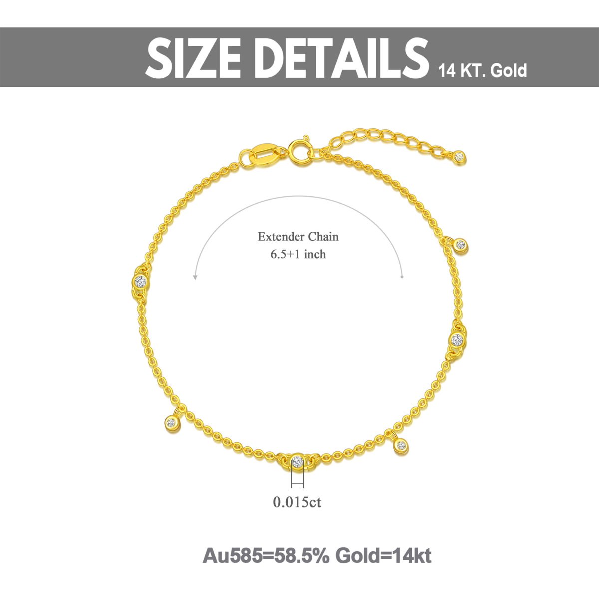 14K Gold Circular Shaped Cubic Zirconia Pendant Bracelet-4