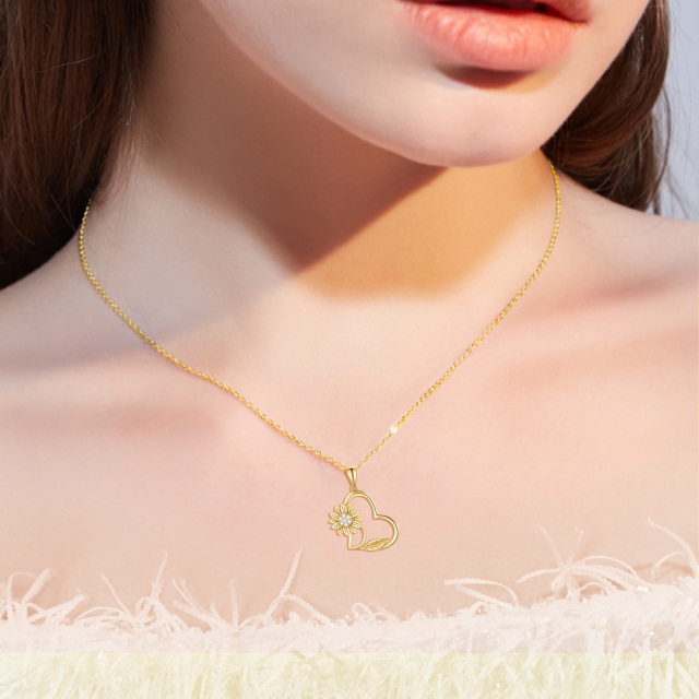 14K Gold Moissanite Sunflower & Heart Pendant Necklace-1